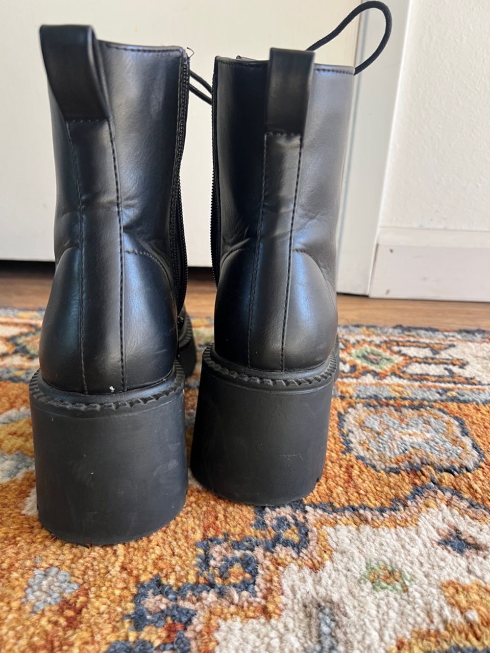 Black Lace-Up Combat Boots - Picture 4 of 6
